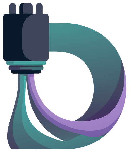 a colorful cable with a black plug